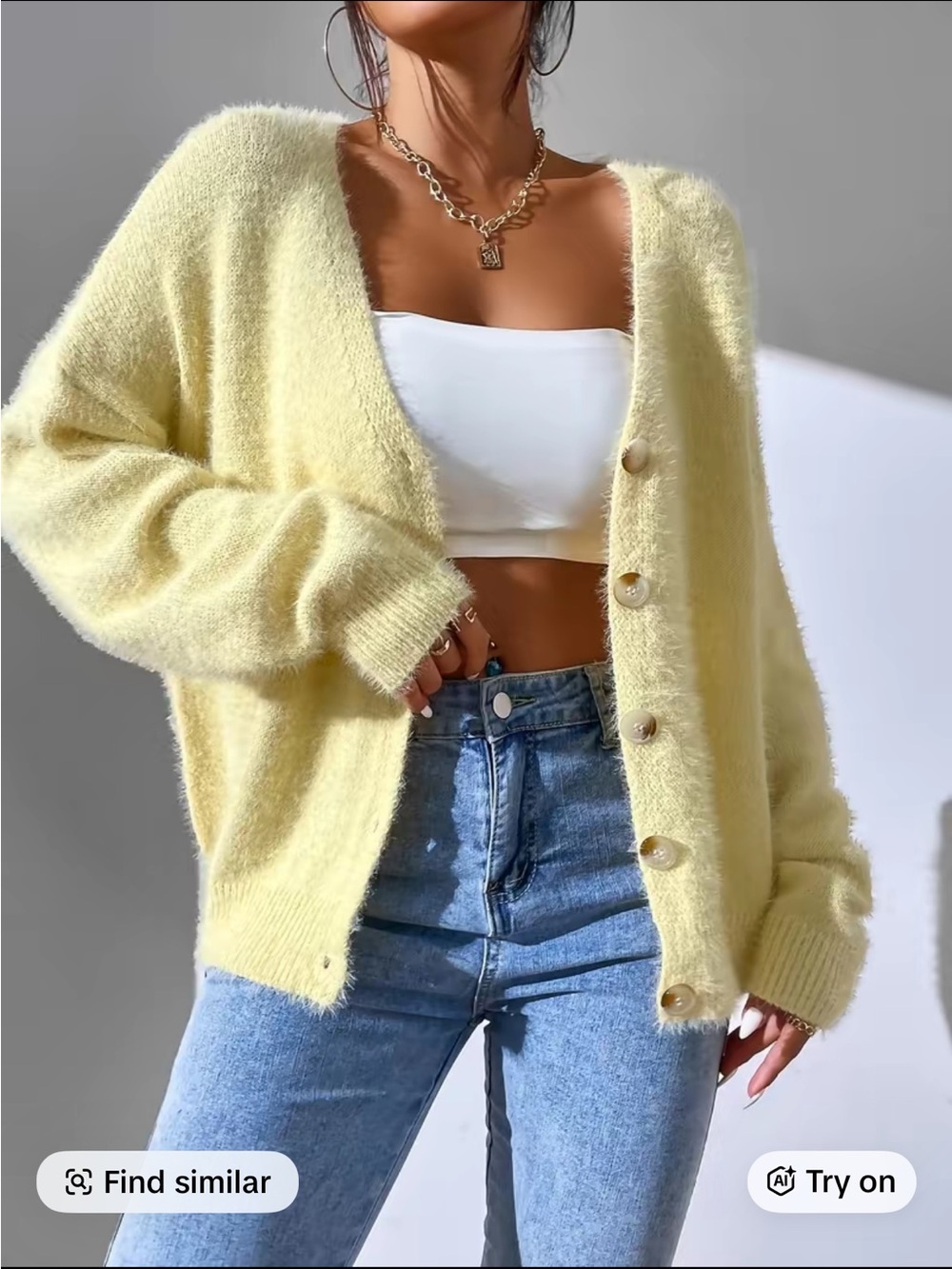 Cozy Butter Yellow Button-Front V-Neck Cardigan Sweater